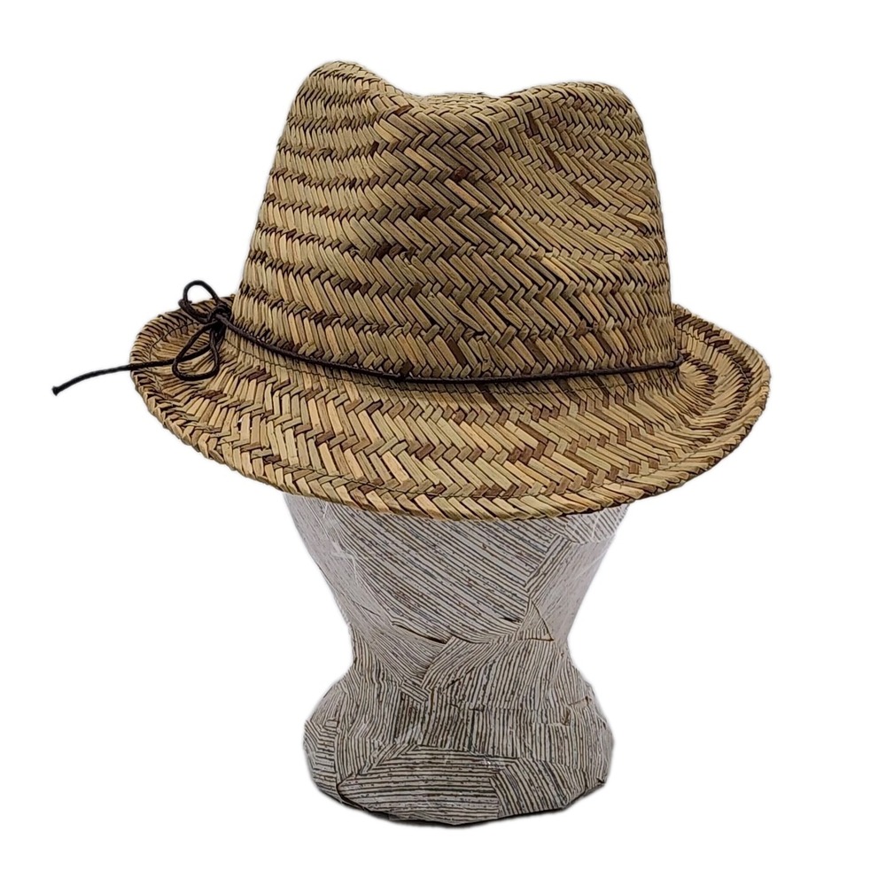 Vintage 2012 Women Straw Fedora Thin Band Detail Natural Plant Material One Size
